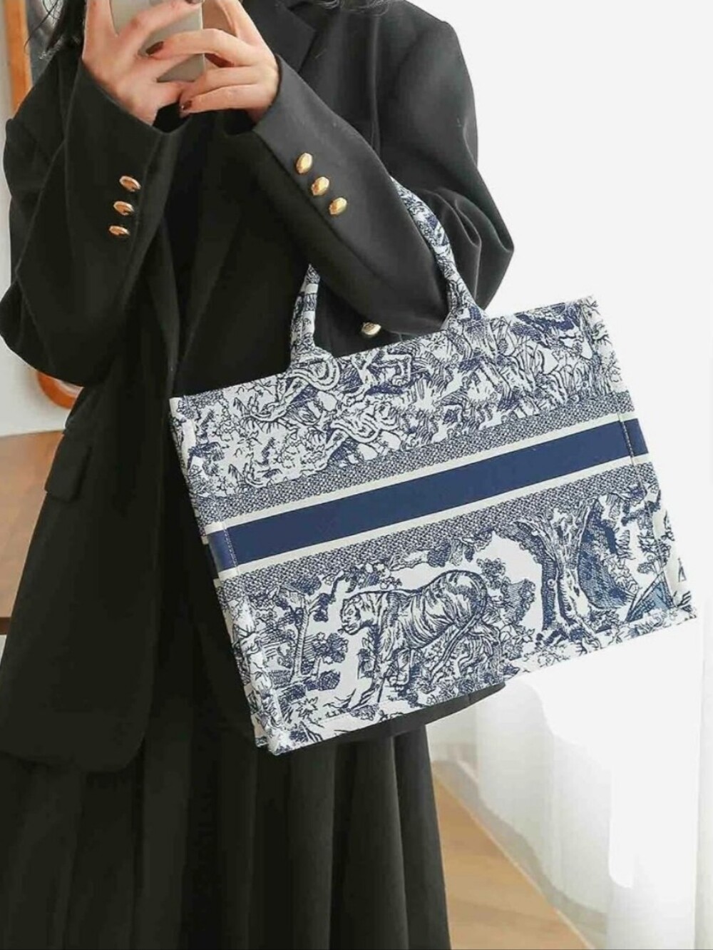 2 Left!! Classic Blue and White Toile Tote Bag